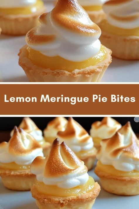 Whenever these little bites are served at a party, nobody seems to be able to resist them! I like to eat 4 myself! Mini Lemon Icebox Pies, Mini Lemon Cream Pies, Lemon Meringue Pie Bites, Individual Lemon Meringue Pie, Lemon Meringue Bites, Small Deserts Ideas, Impressive Desserts For A Crowd, Mini Lemon Desserts, Recipes Using Lemons