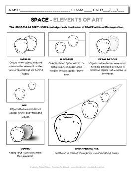 High School Shape Art Projects, 7 Elements Of Art In One Drawing, Space Elements Of Art, Space Element Of Art, 7 Elements Of Art Projects, Space Art Lesson, Elements Of Art Worksheet, Elements Of Design Space, Elements Of Art Shape