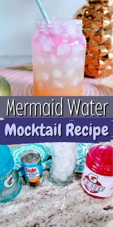 Hawaiian Mocktail, Disney Movie Night Dinner, Mermaid Drink, Mermaid Water, Mocktail Drinks, Fun Drink Recipe, Disney Dinner, Drink Recipes Nonalcoholic, Building A Home