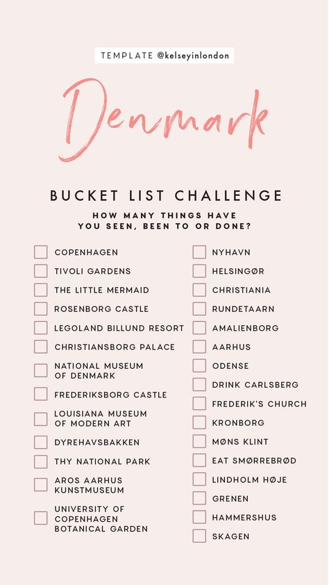 Denmark Bucket List, Bucket List Challenge, List Of Cities, London Bucket List, List Challenges, Denmark Travel, Girls Getaway, Voyage Europe, Travel Checklist