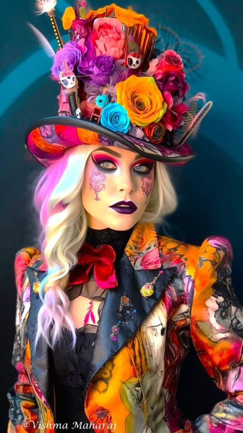 Mad Hatter Makeup, Mad Hatter Halloween Costume, Mad Hatter Costume, Mad Hatter Party, Alice In Wonderland Costume, Wonderland Costumes, Halloween Makeup Inspiration, Alice In Wonderland Tea Party, Creative Costumes