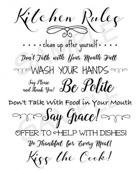 Ebooks & Printables Shop! {new!!!} - The Everyday Home | Kitchen rules, Kitchen printables, Lettering Kitchen Rules Printable, Kitchen Rules Sign, Kitchen Printables, My Kitchen Rules, Kitchen Rules, Rooster Kitchen, 2016 Calendar, Kiss The Cook, Best Diy