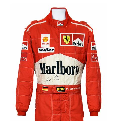 1997 Michael Schumacher Signed Race Used Australian Grand Prix Ferrari F1 Suit Ferrari Race Suit, Ferrari Suit, F1 Suit, Goodyear Logo, F1 Uniform, 1940s Mens Fashion, Ferrari Vintage, Hamilton Wallpaper, Vintage Racing Poster