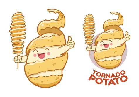 Potato Twister Logo, Kidney Illustration, Potato Cartoon, Food Logo Ideas Creative, Potato Character, Food Logo Ideas, Cartoons Eating, Dangler Design, Cartoon Potato