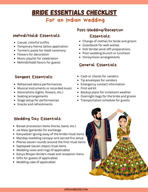 Bride essential checklist guide
Wedding checklist for brides
Bride's wedding planning guide
Ultimate bride checklist
Wedding planning tips for brides
Bride's pre-wedding checklist
Must-have items for brides
Wedding day essentials checklist
Bridal party checklist
Indian bride essentials guide
Mehndi ceremony checklist
Haldi ceremony checklist
Sangeet ceremony checklist
Bridal attire checklist
Bridal makeup checklist
Wedding venue checklist
Bridal beauty checklist Bride Packing List, Bridal Party Checklist, Indian Wedding Checklist, Wedding Essentials Checklist, Pre Wedding Checklist, Ceremony Checklist, Indian Wedding Planning Checklist, Makeup Checklist, Wedding Venue Checklist