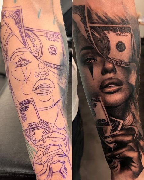 Tattoo Chicano Style, Chicanas Tattoo, Half Sleeve Tattoos Forearm, Face Tattoos For Women, Chicano Tattoos Sleeve, Realistic Tattoo Sleeve, Gangsta Tattoos, Money Tattoo, Chicano Style Tattoo