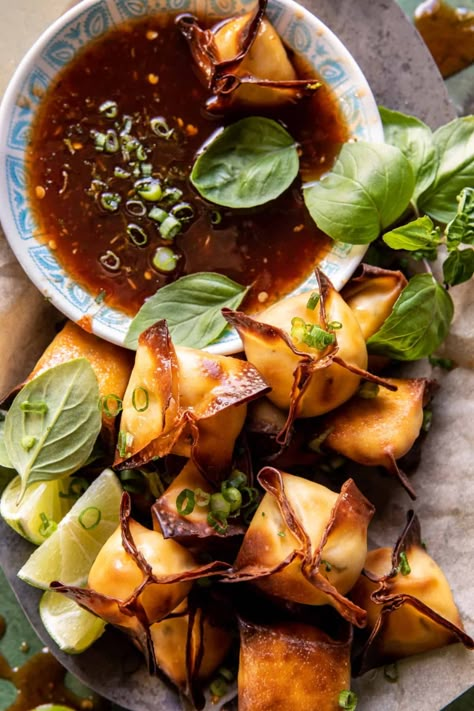 Cheese Rangoons with Sweet Ginger Chili Sauce | halfbakedharvest.com Cheese Rangoons, Homemade Chili Sauce, Restaurant Appetizers, Half Baked Harvest Recipes, Crab Rangoon, Appetizer Ideas, Harvest Recipes, Quick Appetizers, Wontons