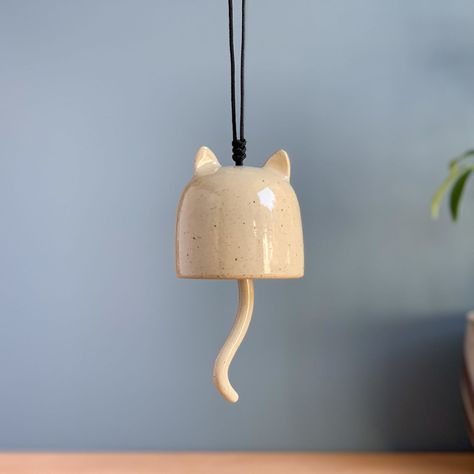 Ceramic Kitty Cat Bell in Oatmeal Stoneware - Small Glazed by Jennifer Fujimoto | Wescover Decorative Objects Animal Pottery, Ceramic Bells, Cat Bell, Clay Small, Art Coquillage, Pottery Animals, Ceramic Bell, Kids Pottery, Pottery Workshop