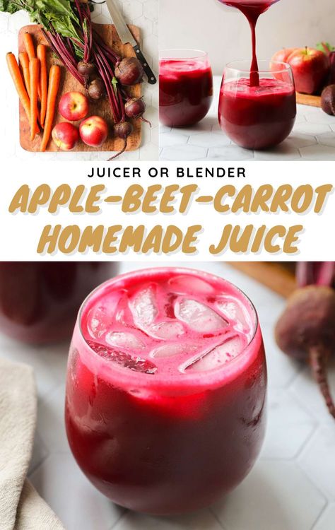 Apple Beet Carrot Juice - Cook At Home Mom Beet Carrot Juice, Carrot Apple Juice, Beetroot Juice Recipe, Apple Juice Recipe, Beet Juice Recipe, Carrot Juice Recipe, Fresh Juice Recipes, Beetroot Juice, Veggie Juice