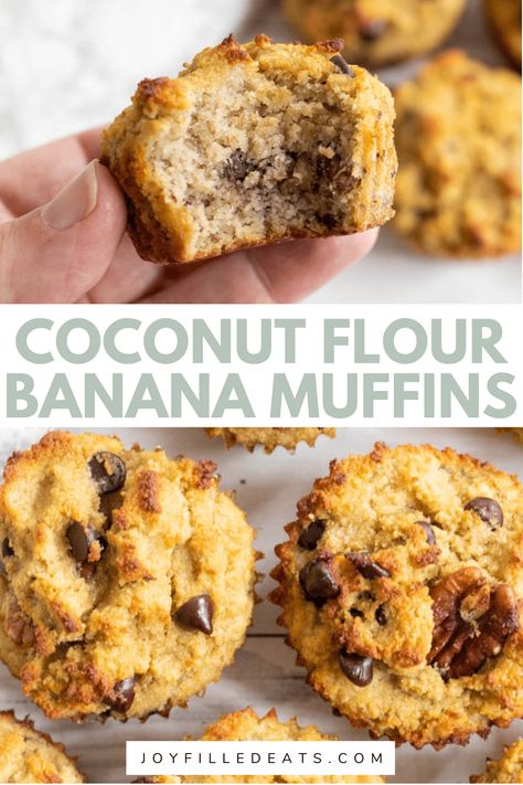 Simple Banana Muffins, Coconut Flour Banana Muffins, Banana Coconut Muffins, Coconut Flour Muffins, Banana Muffins Easy, Coconut Muffins, Coconut Flour Recipes, Low Carb Low Fat Recipes, Banana Muffin Recipe