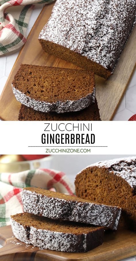 Zucchini gingerbread is perfectly spiced, moist, and tender - a must-bake recipe for the holiday season! Pair it with your morning coffee, serve as a less-sweet dessert, or gift a fresh-baked gingerbread loaf to a friend. Ginger Zucchini Bread, Chai Spiced Zucchini Bread, Cheesecake Zucchini Bread, Molasses Zucchini Bread, Applesauce Zucchini Bread Recipes, Christmas Zucchini Bread, Gingerbread Zucchini Bread, Mini Zucchini Muffins, Zucchini Donut Recipe