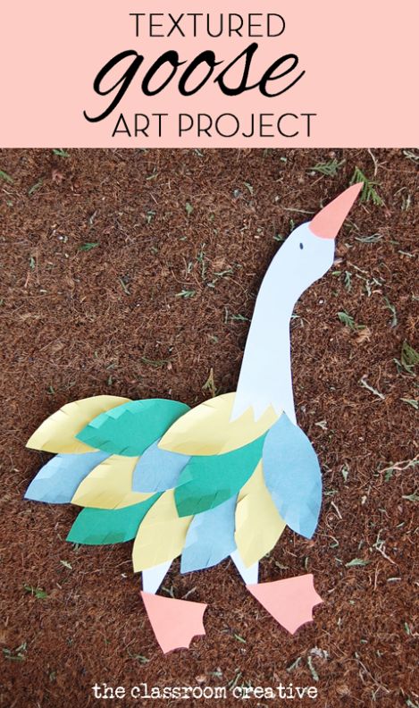 The goose is on the loose! Spring paper textured art project. Paper is such a fun medium! Goose Activities For Preschool, Preschool Duck Art, Duck Crafts For Kids, Art Projects For Toddlers, Texture Art Projects, Projects For Toddlers, Goose Craft, Benchmark Advance, Project Paper