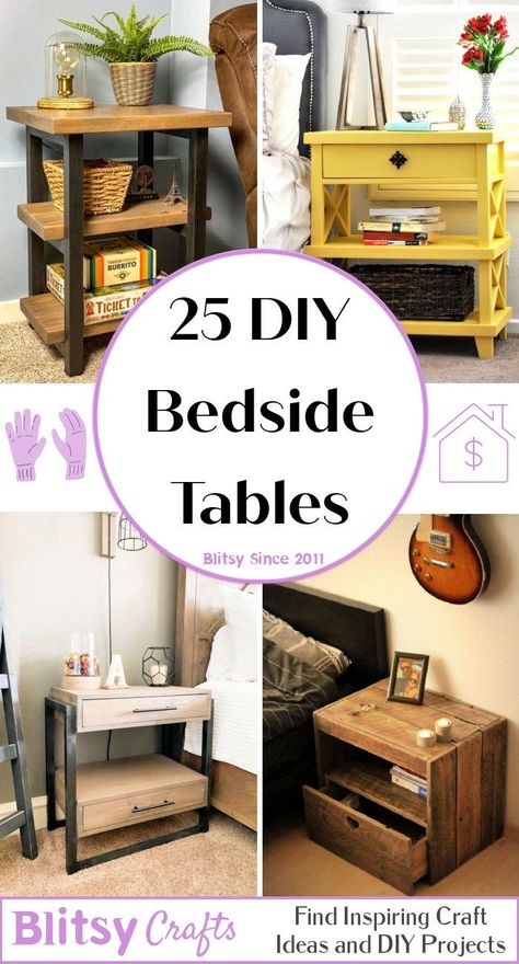 25 Cheap DIY Bedside Table Plans and Ideas Alternative Bedside Table Ideas, Bedside Table Plans, Bedside Table Height, Bedside Tables Diy, Wooden Table Diy, Unusual Bedside Tables, Low Bedside Table, Diy Bedside Table, Wide Bedside Table