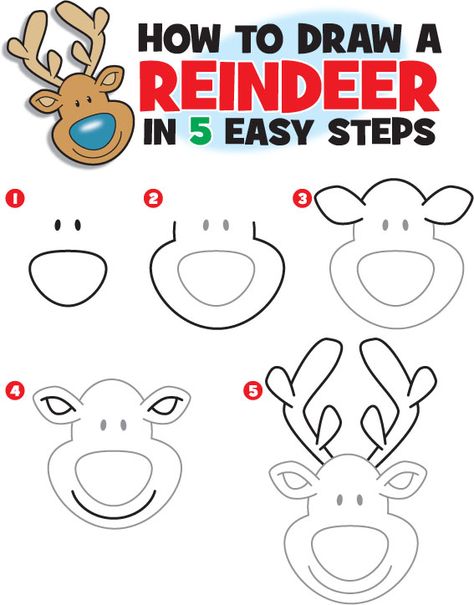 how-to-draw-a-reindeer                                                                                                                                                                                 More Trin For Trin Tegning, Easy Christmas Drawings, Christmas Doodles, Groundhog Day, Christmas Drawing, Art Drawings For Kids, Drawing Lessons, Christmas Activities, Step By Step Drawing