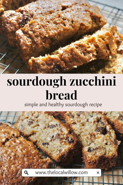 Healthy and easy sourdough zucchini bread. Only a few ingredients and no waiting on it to rise, such a great and tasty treat! #sourdough #foodfromscratch #healthyrecipes #naturalliving #sourdoughbread #sourdoughzucchinibread #baking #breadbaking #homemaking #homesteading Zucchini Sourdough Bread, Sourdough Discard Zucchini Bread, Sourdough Zucchini Recipes, Sourdough Zucchini Bread Recipe, Sourdough Sweet Bread, Sourdough Zucchini Bread, Sourdough Zucchini, Bread Machine Sourdough, Sourdough Goodies