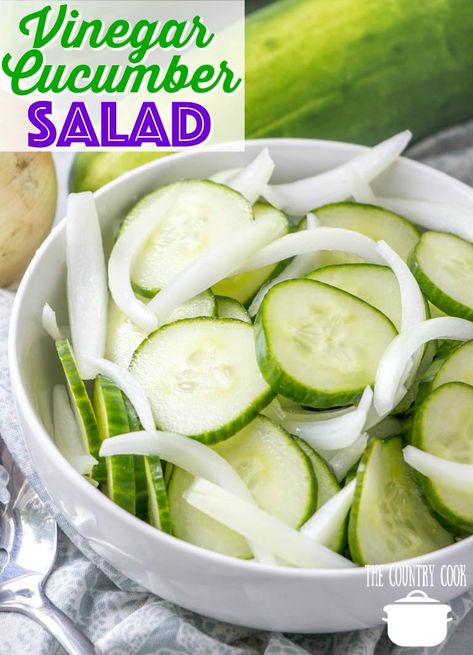 Mom's Vinegar and Onion Cucumber Salad recipe from The Country Cook #sidedish #fresh #healthy #lowcarb #cucumbers #easy #summer #garden #recipes Cucumber Onion Salad, Cucumber Salad Vinegar, German Cucumber Salad, Vinegar Cucumbers, Cucumber Onion, Cucumber Dill, Creamy Cucumber Salad, Cucumbers And Onions, Creamy Cucumbers