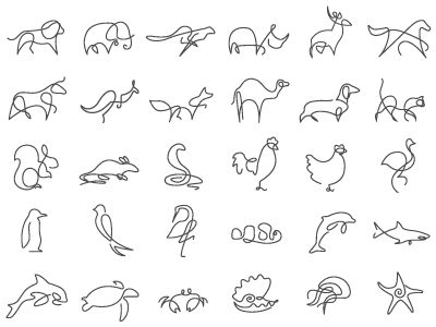 One Line Animals Icons by Waqar Naik on Dribbble 1 Line Art Easy, Animal Lineart, Line Art Easy, Animal Icon Design, 1 Line Art, Line Animals, Animals Icon, One Line Animals, Line Drawing Tattoos