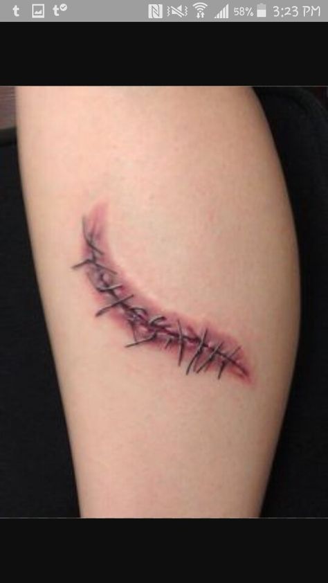 Funny Scar Tattoo Cover Up, Stab Wound Tattoo, Wind Tattoo, Flesh Tattoo, Tattoo Over Scar, Stitch Tattoo, Tattoos To Cover Scars, Scar Tattoo, Magic Tattoo