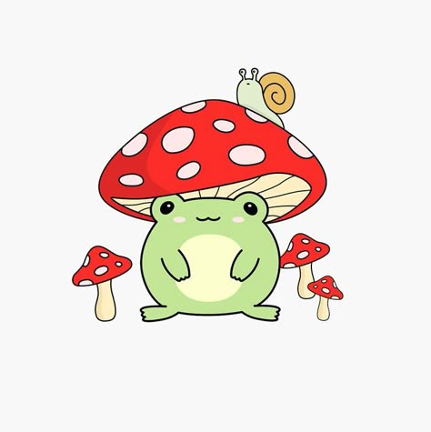 Drawing Ideas Frogs, Frogs And Mushrooms, Frog With Mushroom, Cool Drawing Ideas, Little Drawings, Cool Drawing, Studio Ghibli Characters, Frog Pictures, Cute Easy Doodles