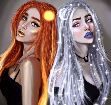 Gemini Women, Sisters Drawing, Art Girl Aesthetic, Bff Drawings, Cute Galaxy Wallpaper, Girly Wall Art, Drawings Of Friends, Digital Portrait Art, Cartoon Girl Drawing