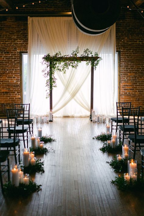 Wedding Arch Industrial, Isle Decorations Wedding Indoor, Wedding Ceremony Arch Indoor, Simple Wedding Venues, Isle Decor, Wedding Setup, Small Weddings Ceremony, Wedding Alters, Wedding Venues Indoor