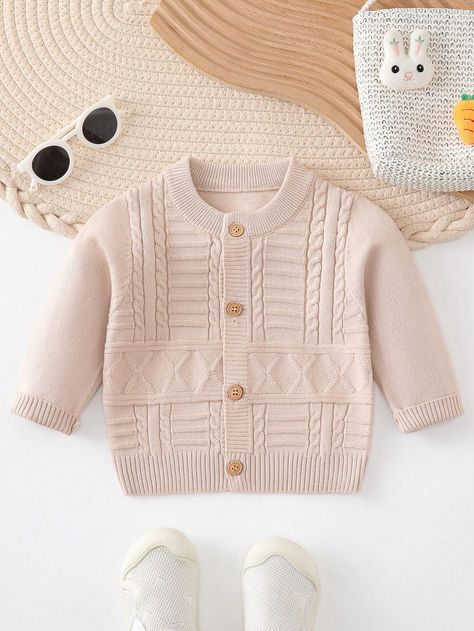 Apricot  Collar Long Sleeve Knitwear Plain  Embellished Slight Stretch  Baby Boys Clothing Cardigan Bebe, Teddy Bear Images, Boys Cardigans, Baby Boy Knitting Patterns, Costura Fashion, Baby Boy Knitting, Baby Knitting Patterns Free, Couture Mode, Baby Jacket