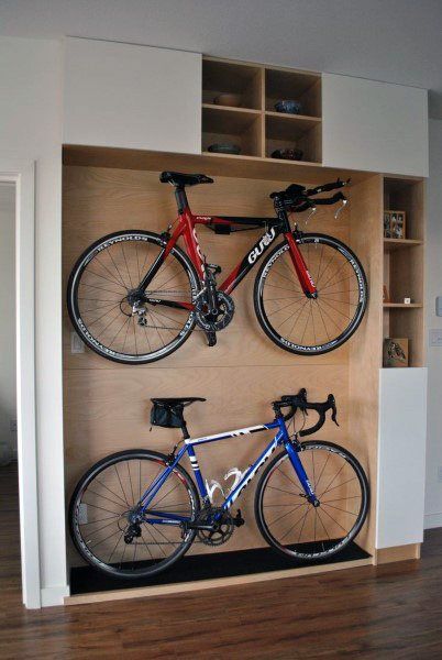 Bicycles Storage Bike Storage Design, Bike Storage Ideas, Bike Storage Apartment, Bicycle Storage Rack, Indoor Bike Rack, Indoor Bike Storage, Storage Ideas For Small Spaces, Bike Storage Garage, Bike Storage Solutions