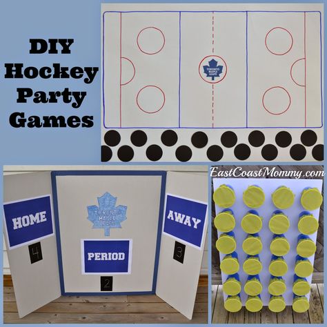 DIY Hockey Party Games - easy, inexpensive and sure to score big points with party guests. Easy Birthday Party Games, Hockey Birthday Parties, Hockey Crafts, Projects Science, Dinner Party Games, Hockey Party, Hockey Birthday, Simple Birthday Party, Crafts Holiday