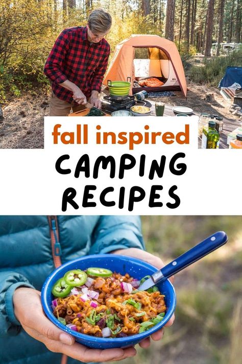 October Camping Ideas, Pumpkin Camping Recipes, Camping Recipes For Two, Camping Fall Food, Fall Camping Tips, Make Ahead Camping Meals Dinners, Fun Camping Dinners, Camping Fire Meals, Elevated Camping Food