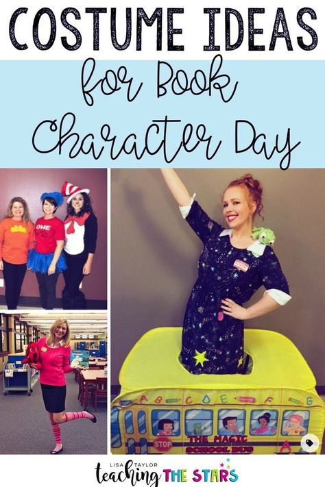 If you are a teacher looking for recommendations for book character day, don't miss this post! Check out these costume ideas for teachers to wear on book character day that are fun and easy! They are even good Halloween costume ideas for teachers! Dress Like A Book Character For Teachers, Book Characters Dress Up For Teachers, Storybook Character Costumes For Teacher, Easy Character Day Outfits, Character Costumes For Teachers, Bookweek Costumes For Teachers, Teacher Book Character Costumes, Costume Ideas For Teachers, Easy Book Character Costumes