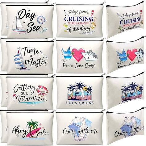 Amazon.com : Silkfly 16 Pieces Cruise Survival Kit Cruise Travel Gift Cosmetic Bag Peace Love Cruise Pouch Travel Organizer Zipper Pouch for Family Cruise Lover Summer Vacation Gift (Colorful Base) : Beauty & Personal Care Cruise Gift Exchange Ideas, Cruise Gift Bag Ideas, Cruise Survival Kit, Cruise Ship Party, Christmas Vacation Gifts, Cruise Gifts, Cruise Essentials, Cruise Party, Christmas Cruises