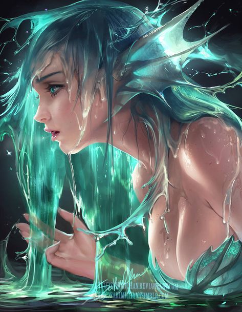 Water Siren, Sakimichan Art, Mermaids And Mermen, Arte Fantasy, Mermaid Art, Magical Creatures, Art Anime, Creature Art, Fantasy World