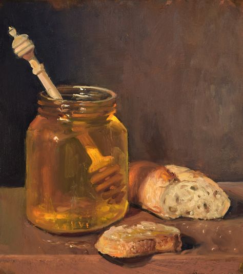 a painting a day: Honey and Bread Duane Keiser, Honey Art, Piskel Art, Food Painting, Still Life Art, Food Illustrations, Still Life Painting, Pretty Art, Life Art