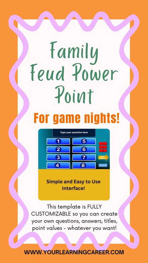 Looking to spice up your next gathering? Try our Fun Family Feud PowerPoint for Game Nights! This interactive presentation is designed to bring everyone together for a night of laughter and friendly competition. This video tutorial will teach you how to create and customize your own game, making it perfect for any gathering. Engage your friends and family with entertaining questions and answers. #familyfeud Family Feud Board Diy, Diy Family Feud, Family Feud Questions And Answers, Family Feud Template, Free Computer Games, Christmas Family Feud, Family Feud Game, Game Making, Jeopardy Game