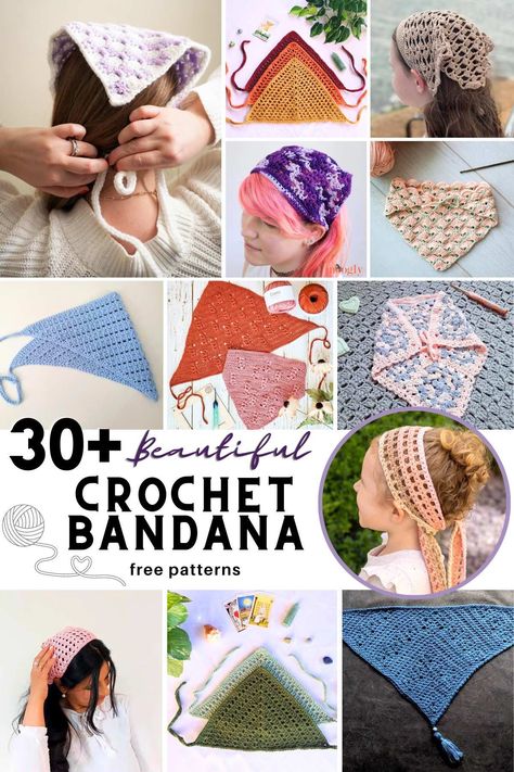 Grab your free crochet bandana pattern right now. There are lots of beautiful and inspiring designs, ranging from classics to florals, perfect for your next crochet project. Diy Crochet Bandana, Crochet Headband Patterns, Crochet Bandanna Pattern, Easy Bandana Crochet Pattern, Bandana Crochet Pattern Free, Free Crochet Bandana Pattern, Bandana Pattern, Free Crochet Patterns Bandana, Crochet Hair Bandana Free Pattern