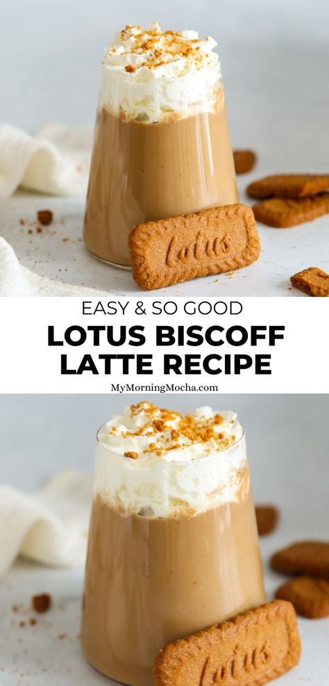 Here's how to make a Lotus Biscoff latte - a coffee recipe that's full of so much flavour. The taste is delicious and the texture so creamy. via @MyMorningMocha Creamy Coffee Smoothie, Biscoff Coffee Recipe, Biscoff Coffee Drink, Creamy Latte Cake, Iced Cookie Butter Latte, Spanish Iced Latte, Biscoff Iced Coffee, Nutella Latte Recipe, Cereal Milk Latte