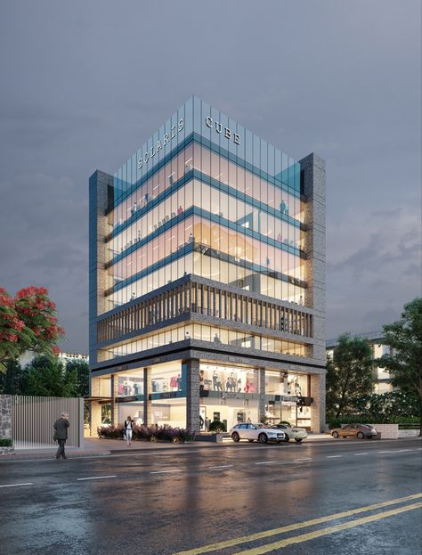 Corporate Office Building Exterior, Office Building Elevation Design, Mid Rise Office Building, Modern Office Building Design, Small Office Building Design Exterior, Glass Fasad, Commercial Building Elevation Facades, Glass Elevation Commercial, Corporate Building Exterior