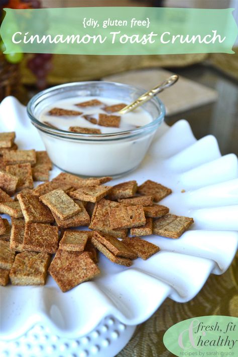 {diy, gluten free} Cinnamon Toast Crunch Cereal - Fresh Fit N Healthy Cinnamon Toast Crunch Cereal, Paleo Kids, Gluten Free Cinnamon, Homemade Cereal, Diy Cinnamon, Sarah Grace, Crunch Recipe, Homemade Foods, Healthier Alternatives