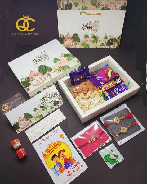 Raksha Bandhan Gift Hamper includes: - kumkum and chawal - 1 rakhi card - rakhi special chocolates / dryfruits no - 1 Horizontal Bag - ⁠1 Slider Box - ⁠3 RakshaBandhan Labels - ⁠1 Best Wishes Tag - ⁠1 Shagun Envelope Note: Rakhi Hamper does't includes rakhi. Rakhi Special, Shagun Envelopes, Rakhi Cards, Raksha Bandhan Gifts, Happy Rakhi, Happy Rakshabandhan, Raksha Bandhan, Best Wishes, Gift Hampers