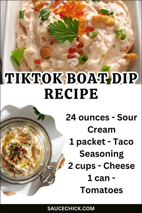 Easy TikTok Boat Dip Recipe | Viral Appetizer Idea Boat Dip Recipe, Boat Dip, Viral Recipes, Rotel Tomatoes, Perfect Appetizers, Dip Recipe, Taco Seasoning, Dip Recipes, Tortilla Chips