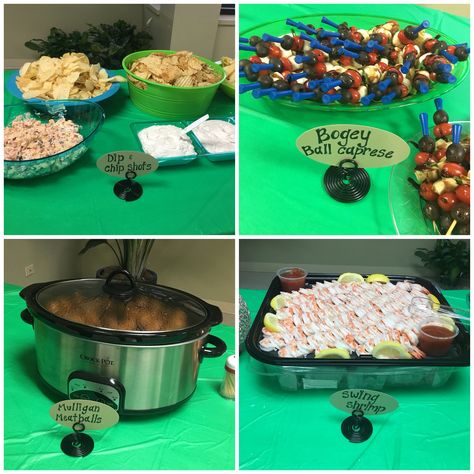 Golf Birthday Party Food Ideas, Golf Gender Reveal Food, Golf Gender Reveal Party Ideas, Adam Sandler Party Food, Golf Party Themed Food, Golf First Birthday Party Food, Golf Themed Party Decorations, Golf Themed Food Party Ideas, Golf Themed Snacks