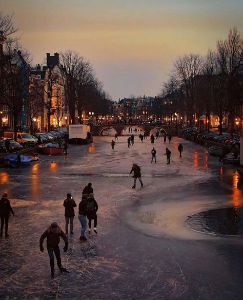 Ice-skating on frozen canals ~ Amsterdam, Netherlands Europe Continent, Amsterdam Canals, Visit Amsterdam, I Amsterdam, Traveling Abroad, Europe Photos, Fun Christmas Decorations, Amsterdam Travel, Amsterdam City