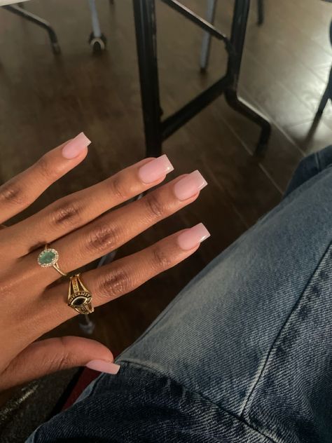 Clear Pink Tapered Square Nails, Straight Short Nails, Flare Square Nails, Acrylic Overlay With Tips, Soft Gel Overlay Nails, Natural Looking Nail Ideas, Sheer Pink Square Nails, Short Square Nails Neutral, Square Square Acrylic Nails