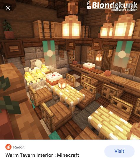 NOT MINE, just wanted to save on pinterest Minecraft Tavern, Minecraft Restaurant, Tavern Interior, Pub Interior Design, Medieval Tavern, Interior Minecraft, Minecraft Shops, Minecraft Building Guide, Minecraft Interior