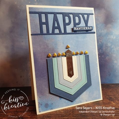 Stampin Up Hannukah Cards, Stampin Up Hanukkah Cards, Hannukah Cards Diy, Hanukkah Cards Handmade, Jewish Holiday Cards, Hanukkah Greeting Cards, Happy Hannukah, Hanukkah Greeting, Hanukkah Crafts