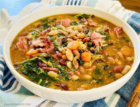 Slow Cooker 15 Bean Soup with Kale - Flavorful Eats Bean Soup With Kale, Chicken Barley Soup, Broccoli Potato Soup, Soup With Kale, Slow Cooker Black Beans, 15 Bean Soup, Cranberry Beans, Ham And Bean Soup, Black Bean Soup