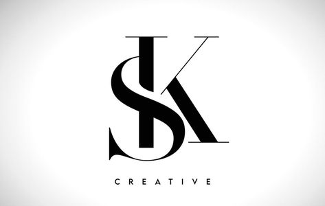 SK Artistic Letter Logo Design with Serif Font in Black and White Colors Vector Illustration Photo Logo Design Style, Ks Logo, Sk Logo, St Logo, Digital Wedding Invitations Templates, Lettermark Logos, Boutique Names, Personal Logo Design, Logo Design Love