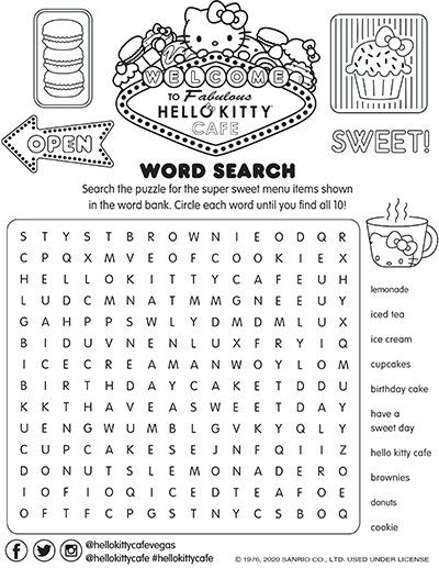 Hello Kitty Crossword, Hello Kitty Worksheets, Hello Kitty Activity Sheets, Anime Word Search, Sanrio Activities, Hello Kitty Word Search, Hello Kitty Games, Hello Kitty Book, Family Coloring Pages