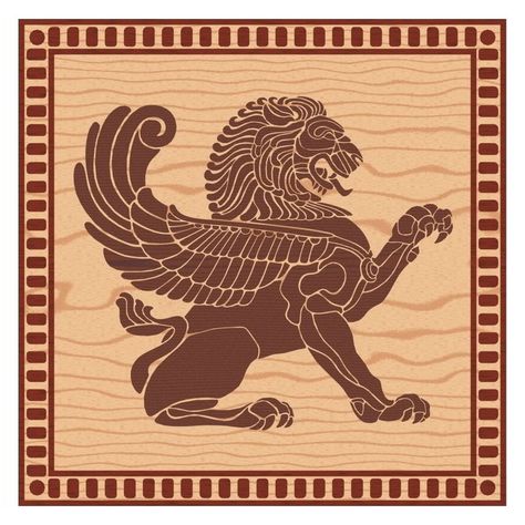 Flying Lion, Heraldic Symbols, Lion Stencil, Griffin Art, Persian Tattoo, Winged Lion, Shrines Art, Lion Vector, Lion Pattern