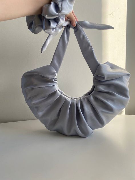 Silver satin bag with knots | Croissant pouch | Scrunchies bag | Furoshiki bag | Occasional bags +25 colors Scrunchies Bag, Scrunchie Bag, Mint Accessories, Furoshiki Bag, Bridal Clutch Purse, Bridal Clutches, Ribbon Bag, Senior Thesis, Bags Sewing